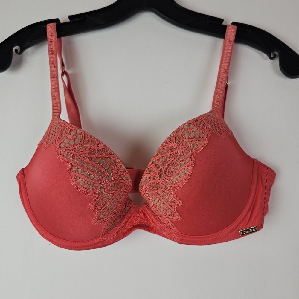 Calvin Klein Contour Bra Lace Orange Beige Size 36C Underwire Satin